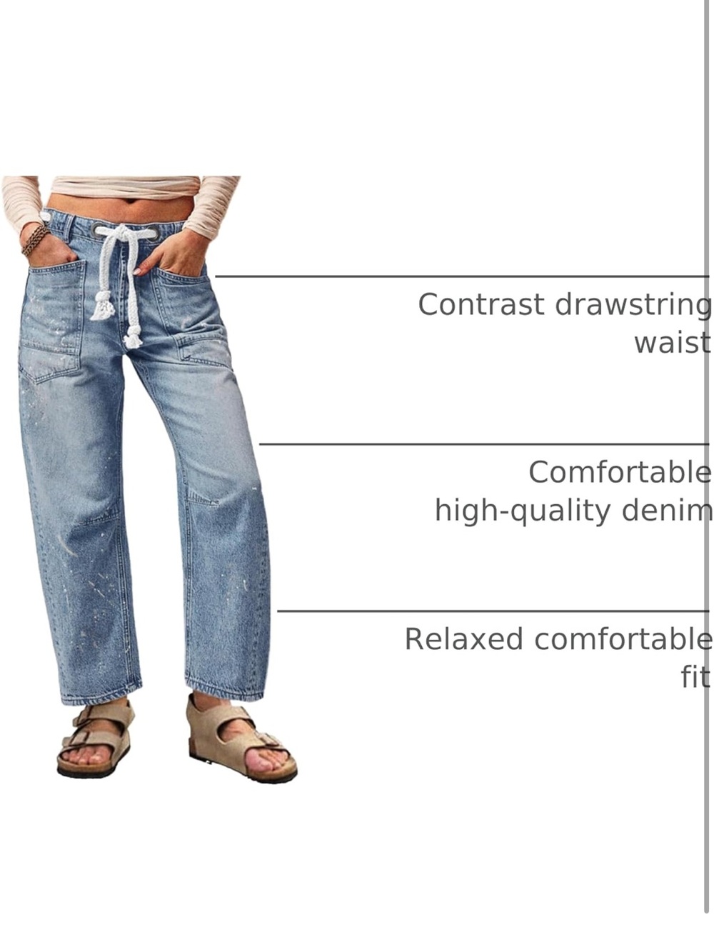 Blue Barrel Jeans with Drawstring, Front Pocket, + Vintage Denim- SIZE 2 NEW - Picture 3 of 9